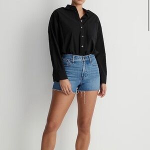 Madewell Medium Dark Wash High Waisted Frayed Edge Perfect Jean Short